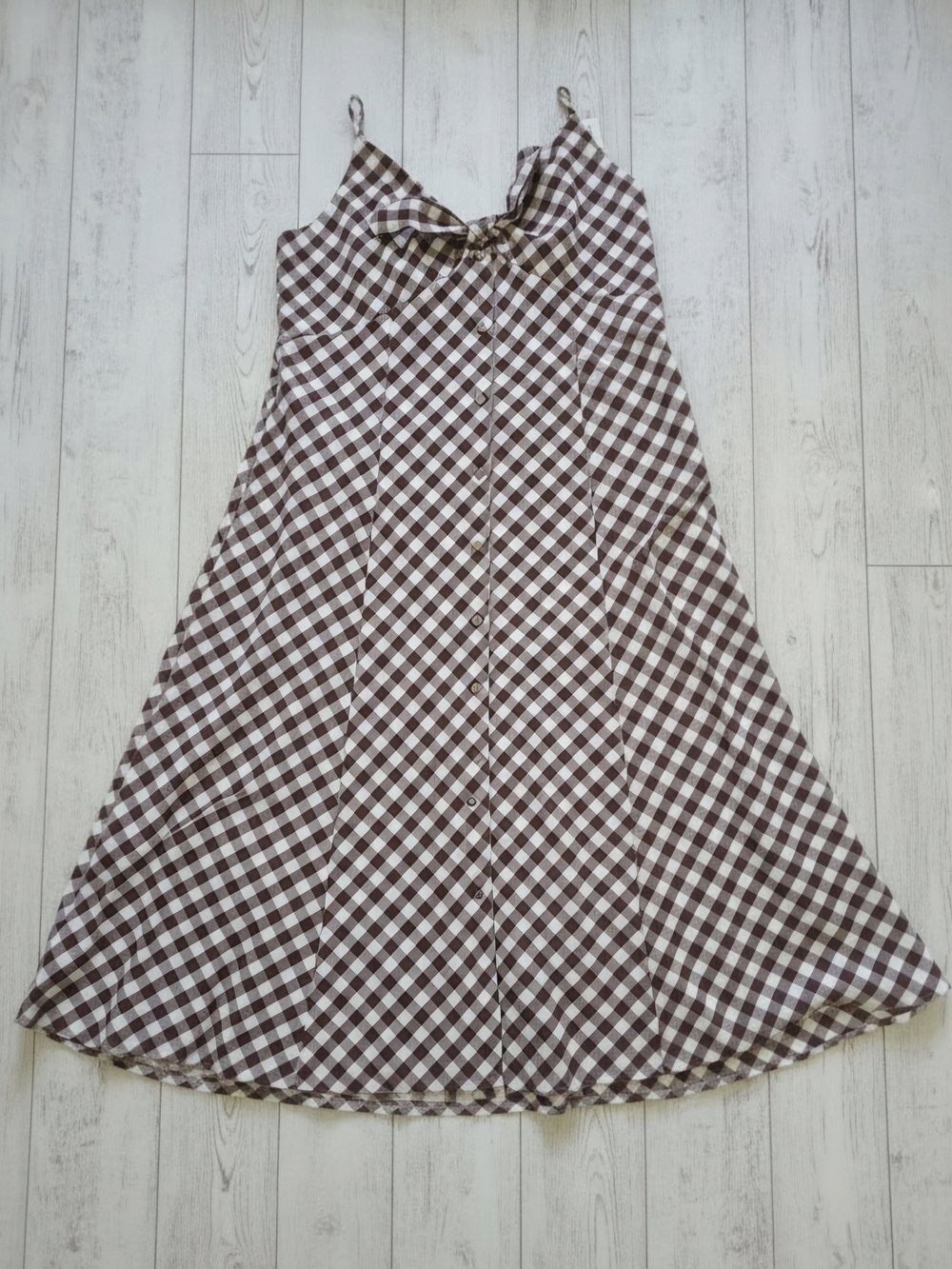 Women Brown and White Gingham Spaghetti-Strap Casual Dress